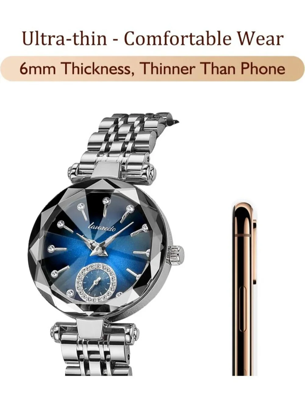 Women's Silver Blue Elegant Stainless Steel Analog Creative Diamond Dial Watch